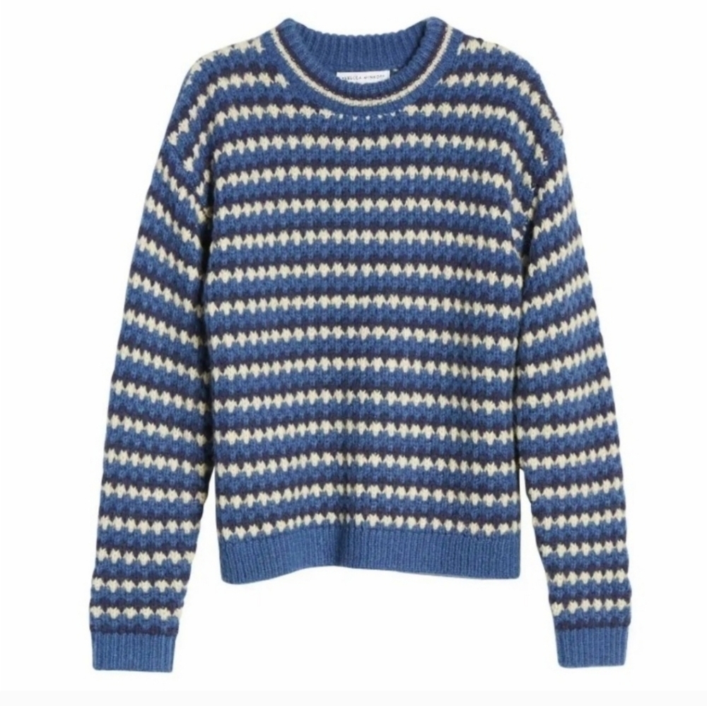 Rebecca Minkoff KatherineWaved Stripe Chunky Knit Sweater in Blue Multi Medium  - Picture 16 of 16